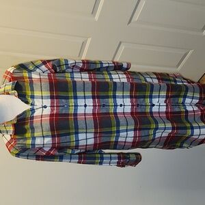 Sleep Sense Portuguese Flannel Red Gray Plaid Sleep Shirt Gown Large